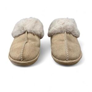 Tan and cream slippers